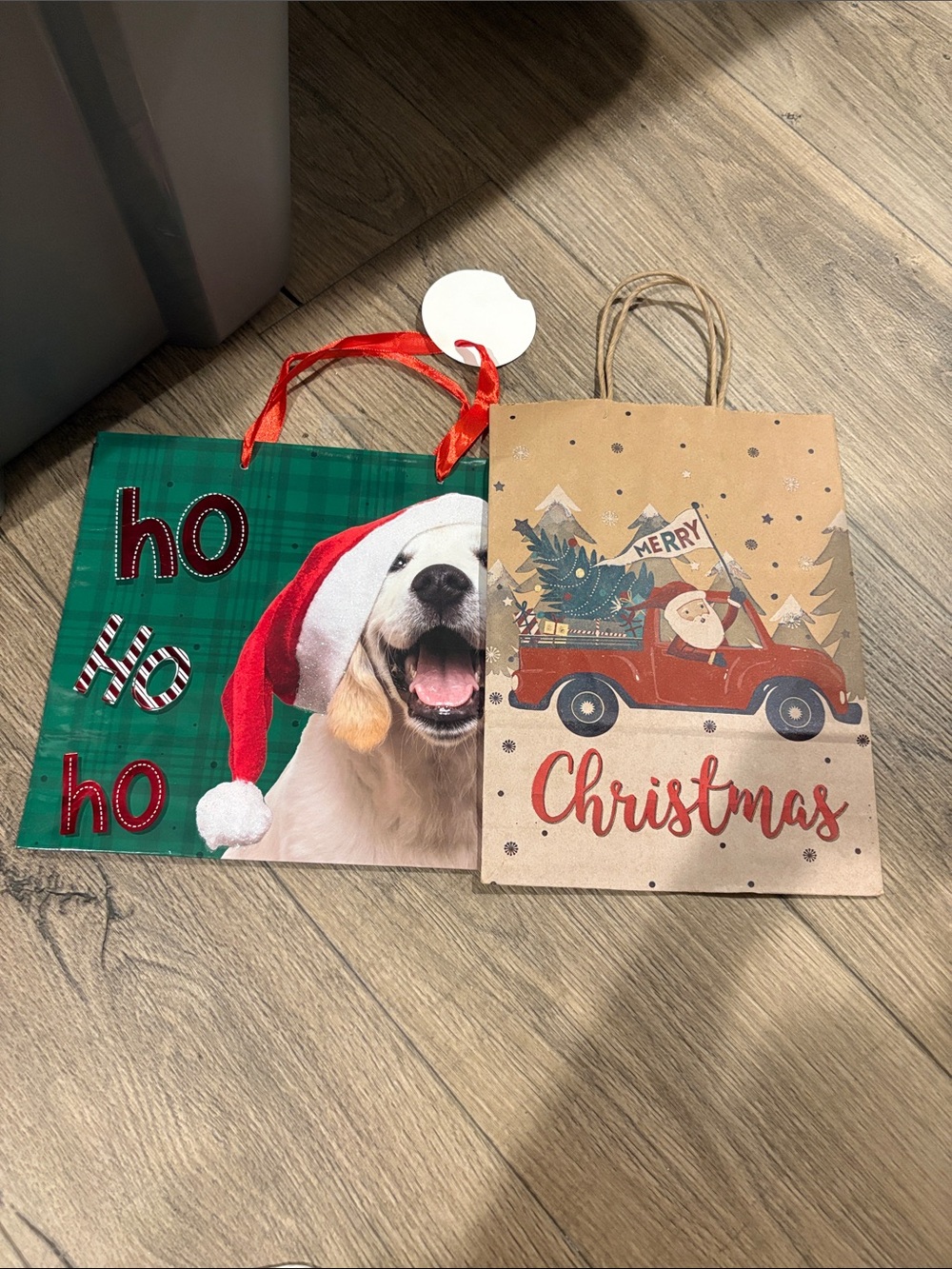 Holiday Christmas Gift Bag Set with Festive Dog and Santa Designs